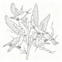 reed falling apart into several basic birds at the top tattoo design idea