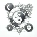yin yang compass tattoo design idea