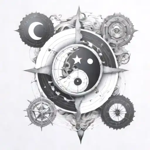 yin yang compass tattoo design idea