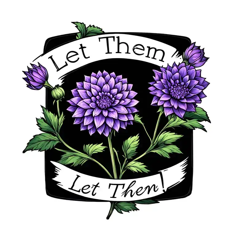 purple dahlia flower with long stem with the words Let Them tattoo design idea