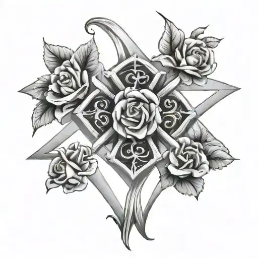 Maltese cross with roses intertwined tattoo design idea