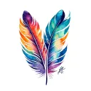 create an eagle feather tattoo incorporating Polynesians/geometric designs into its form using summer and spring colors tattoo design idea