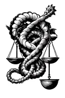 cancer zodiac intertwined with Libra zodiac scales connected to Sagittarius zodiac tattoo design idea