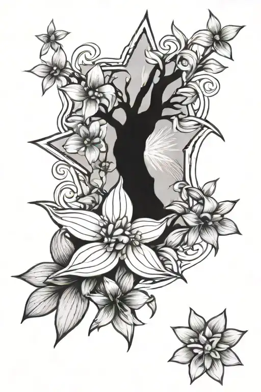 tree star and hyacinth flower tattoo tattoo design idea