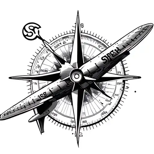 Compasss with a plane flying in the sky tattoo design idea