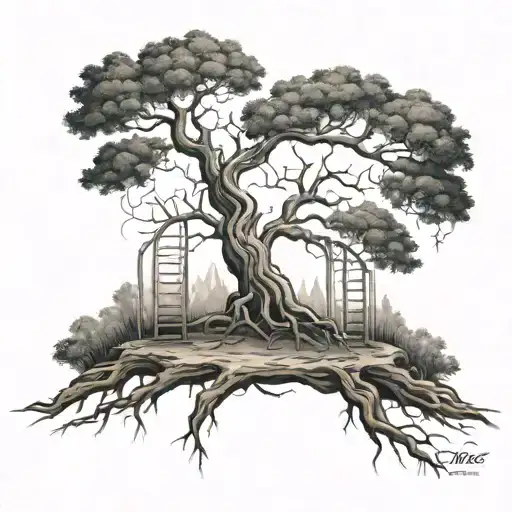 tree in the shape of dna double helix where the roots are the dna helix half dead half alive tree tattoo design idea