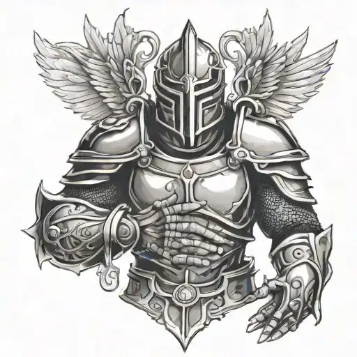 armor with uplifted hands outstretched in the center  tattoo design idea