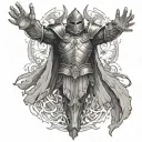 armor with uplifted hands outstretched in the center  tattoo design idea