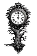 "75207418" bonzai tree with vintage clock face surrounded with the cloCK HANDS at 11:11 tattoo design idea