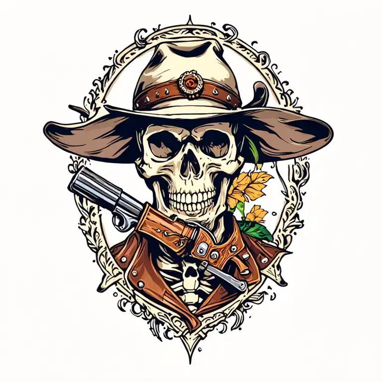 neo traditional skeleton cowboy tattoo design idea