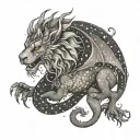 Dragon engulfing Lion with the constellation Libra tattoo design idea