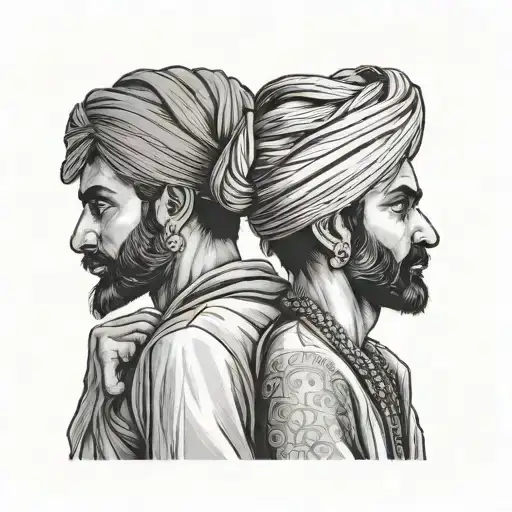 two punjabi boys wearing turba putting hands on shoulders from back side tattoo design idea