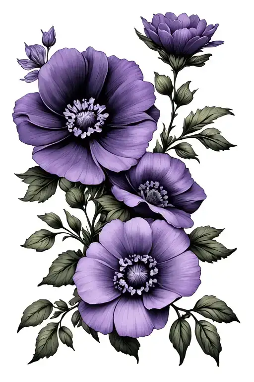 violet and primrose blooms flower ropes tattoo design idea