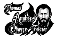 Create a tattoo template with the names Thomas, Andreas, Oliver and Florian in the Viking Stiel tattoo design idea