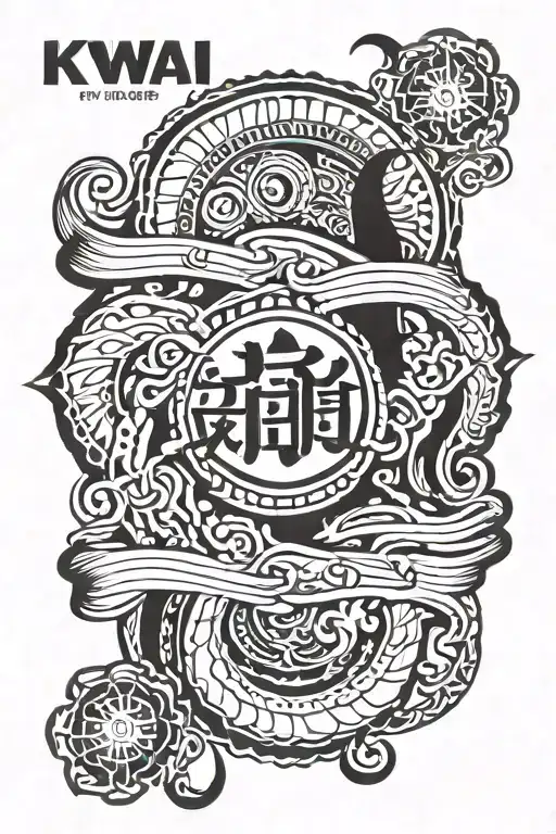 nautical tattoo with the name "Kwai por" written in traditional mandarin  tattoo design idea