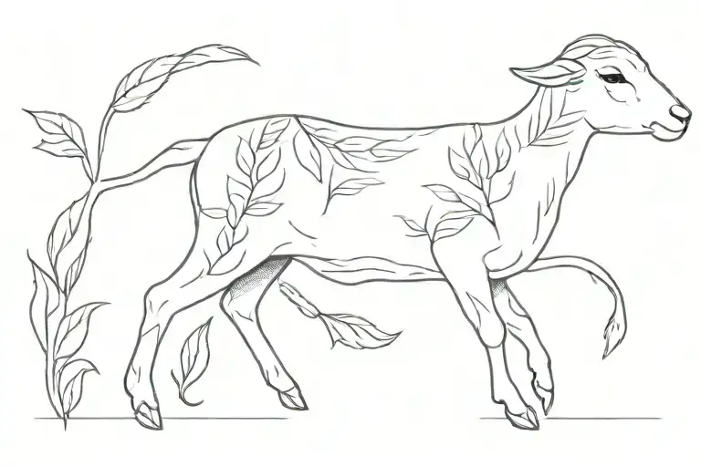 leaves the 99 text with lamb standing tattoo design idea