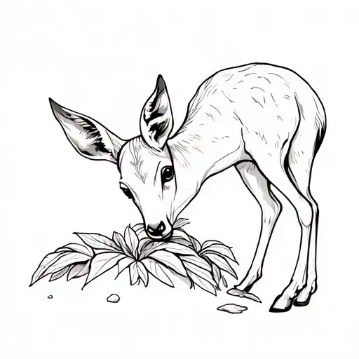 whitetail doe bending over to eat dwarf hosta tattoo design idea