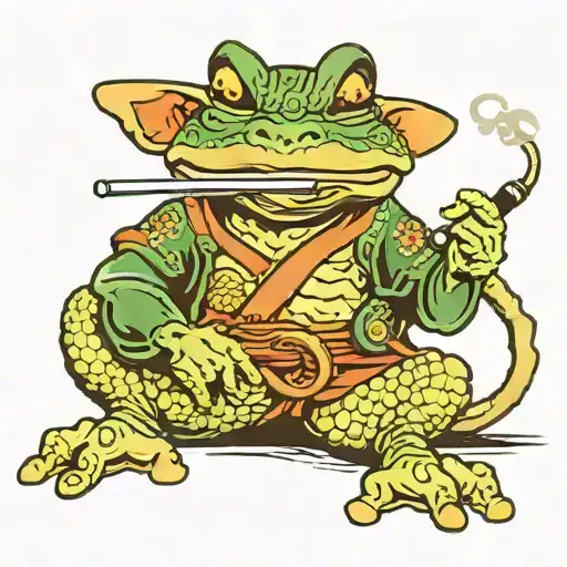 samurai frog sitting smoking a pipe tattoo design idea