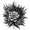 back tattoo, black ink only, lines and shapes, easy-ish to draw, but complicated looking, mainly just lines tattoo design idea