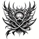 back tattoo, black ink only, lines and shapes, easy-ish to draw, but complicated looking, mainly just lines tattoo design idea