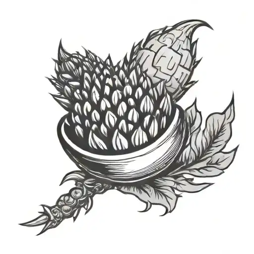 punk look alt blsck and white acorn minimal tattoo design idea