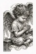 angel child praying tattoo design idea
