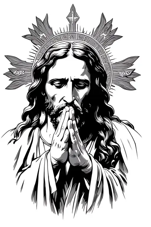 Jesus Christ praying hands tattoo design idea