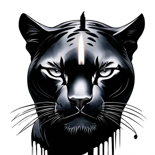 Black panther and candle tattoo design idea