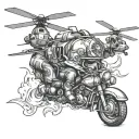 firefighter skull, helicopter hovering, triathlon symbol incorporated tattoo design idea