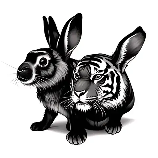 rabbit,tiger and 2 monkeys . japanese style tattoo tattoo design idea