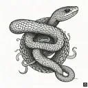 A sleek and modern interpretation of a snake intertwined with digital elements in a dotwork style tattoo design idea