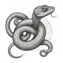 A sleek and modern interpretation of a snake intertwined with digital elements in a dotwork style tattoo design idea