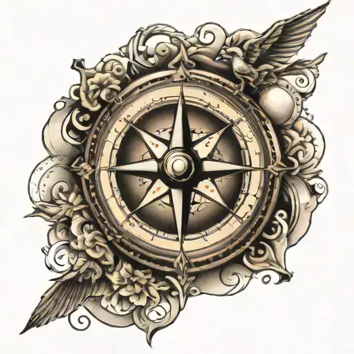 aviation, compass tattoo design idea