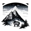 mountain, threes and wolf tattoo design idea