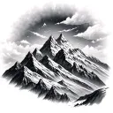 mountain, threes and wolf tattoo design idea