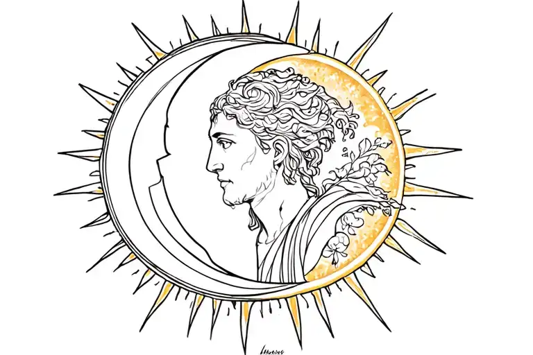 the name Emmanuel with the sun and moon surrounded tattoo design idea