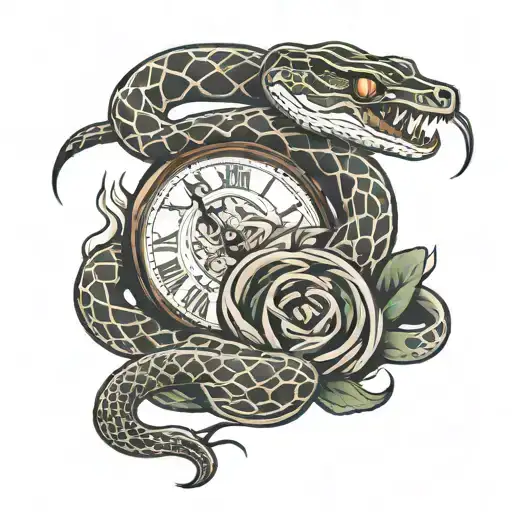 snakes and time clock and eye  tattoo design idea
