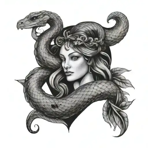 virgo sign and snake wrapped tattoo design idea