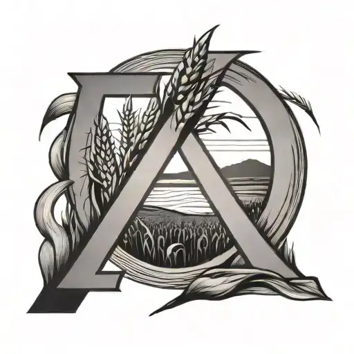 the letter F with corn fields and sunset inside of it  tattoo design idea