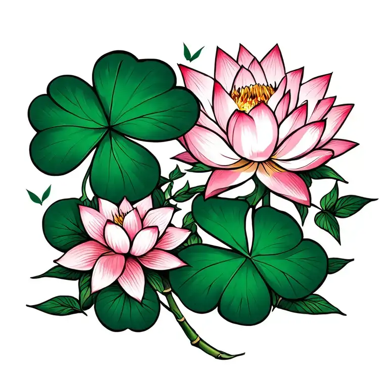 LUCKY BAMBOO, CLOVER LEAF, LOTUS FLOWER tattoo design idea