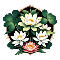 LUCKY BAMBOO, CLOVER LEAF, LOTUS FLOWER tattoo design idea
