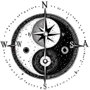 compass mixed with a yin yang and day and night symbolics tattoo design idea