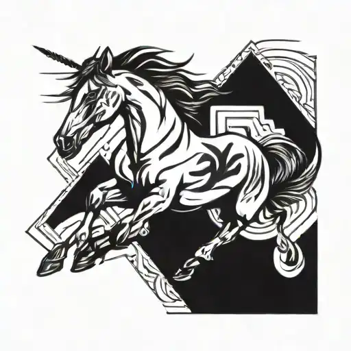 Wild mustang horse running straight with crossed arrows pointing tattoo design idea