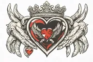 Claddagh ring with the hands holding a red gemstone heart wearing a cool crown tattoo design idea