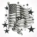 lightly shaded American flag half sleeve with stars at the top and bars hanging down  tattoo design idea