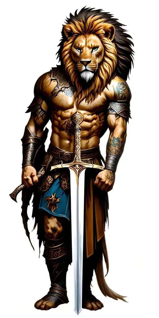 spartan warrior wielding a sword, lion tattoo design idea
