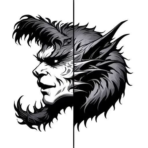 Half Good Half Evil tattoo design idea
