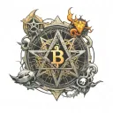 Cryptocurrency Symbols, Pentagram, Satanic, Bitcoin, Crypto, upside down Pentagram, black. ethereum, Bitcoin symbol. tattoo design idea