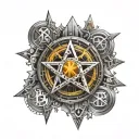 Cryptocurrency Symbols, Pentagram, Satanic, Bitcoin, Crypto, upside down Pentagram, black. ethereum, Bitcoin symbol. tattoo design idea