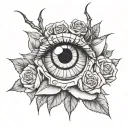 eyeball with roses on it with one spider tattoo design idea